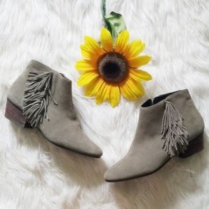 Kelsi Dagger Trilogy Grey Suede Tassel Booties